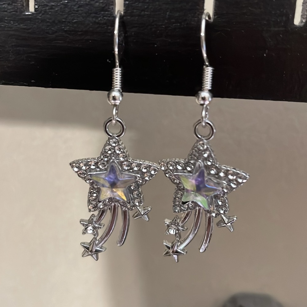Silver Star Dangle Earrings